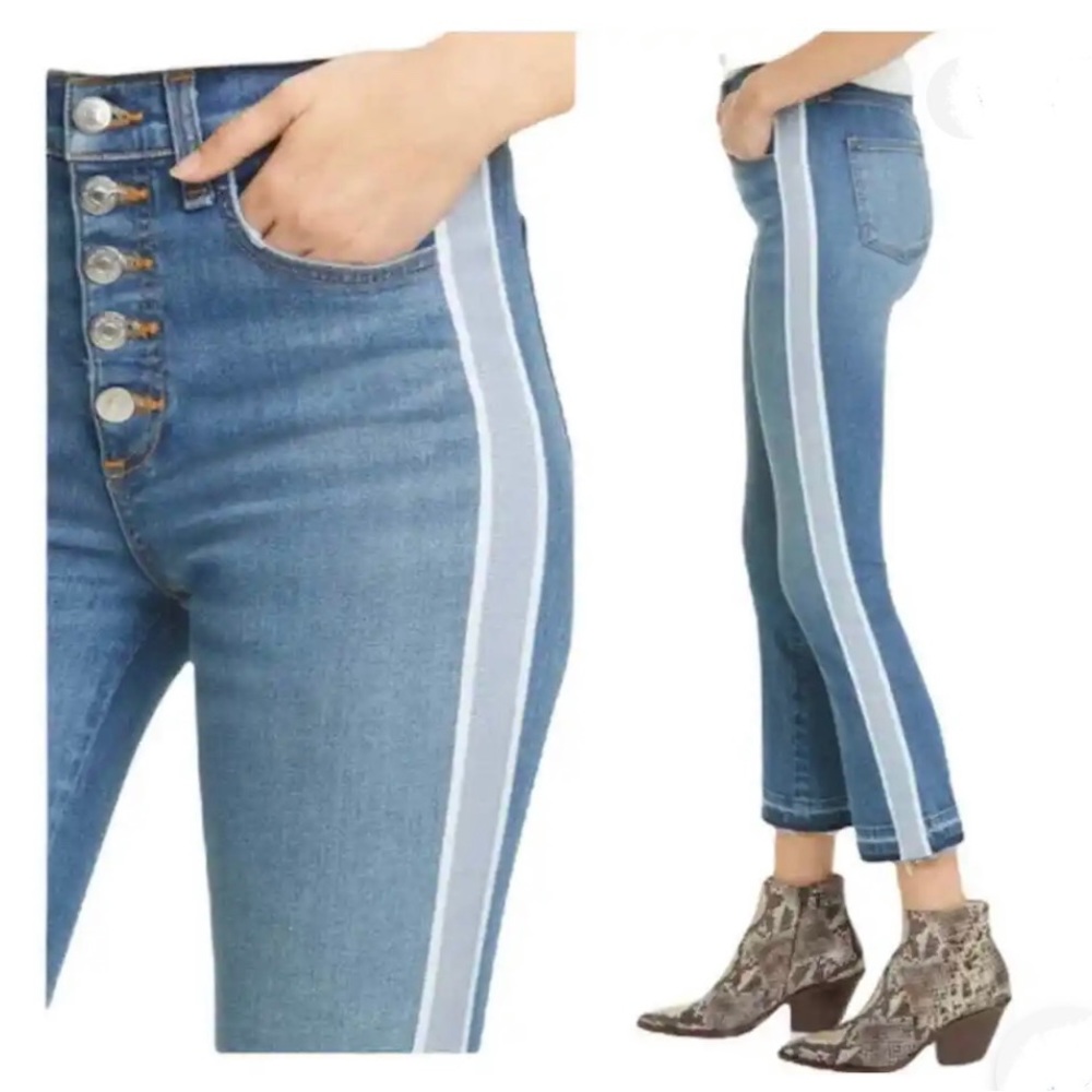 $325 VERONICA BEARD Carly baby boot stripe kick flare crop jeans sz 28 (6)
